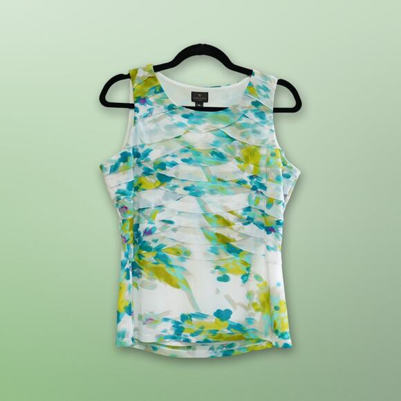 Worthington Petite Blouse - White with Green Accents - Picture 1 of 2